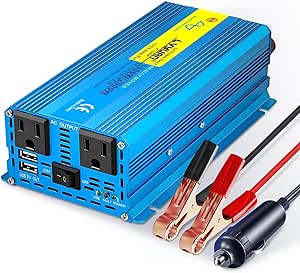 LVYUAN 1000 Watt Pure Sine Wave Power Inverter 12V DC to 110V/120V AC Converter with 2 sockets and USB Port for Car Truck Family Solar System,RV, Truck,Road Trip & Emergency