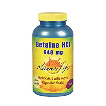 Nature's Life Betaine HCl Capsules, 648 Mg, 100 Count