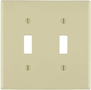 Leviton 80709-I 2-Gang Toggle Device Switch Wallplate, Standard Size, Thermoplastic Nylon, Device Mount, Ivory