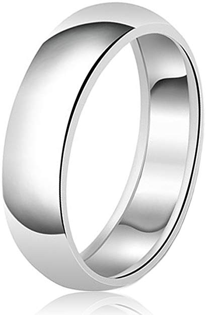 TIONEER 925 Sterling Silver High Polish Tarnish Resistant Comfort Fit Ring, Plain Dome Wedding Band 8mm