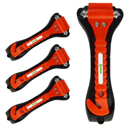 4 Pack of IPOW Car Safety Antiskid Hammer Seatbelt Cutter Emergency Class/Window Punch Breaker Auto Rescue Disaster Escape Life-Saving Hammer Tool,Big