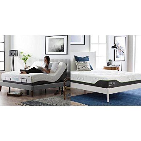 LUCID L300 Adjustable Bed Base with 10 Inch Latex Hybrid Mattress - Queen