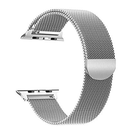 Compatible with Apple Watch 38 42 mm, Stainless Steel Milan Magnetic Closure Band, Universal iWatch Series 4 3 2 1 (Silver, 38mm/40mm)