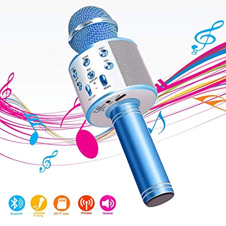 Wireless Bluetooth Karaoke Microphone,4 in 1 Portable Handheld Mic Speaker for Company Meeting Kids Home KTV Party,Compatible with Android & iOS，Perfect Birthday & Christmas Gift(Blue)