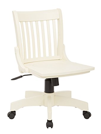 Office Star Deluxe Armless Wood Bankers Desk Chair with Wood Seat, Antique White