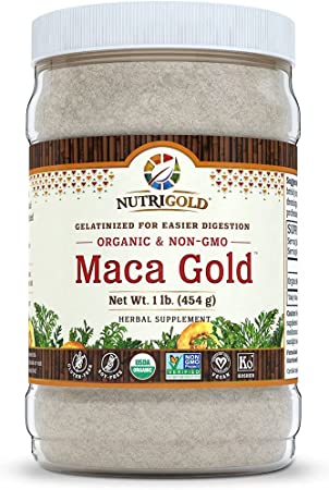 Nutrigold Organic Maca Powder Gelatinized, Maca Gold, 1 lb, Peruvian, Raw, Organic, Non-GMO, 2500 MG