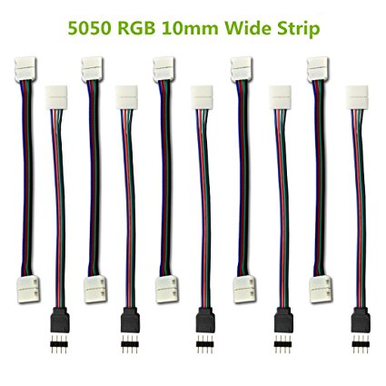 SurLight 5pcs LED 5050 RGB Strip Light Connector Cable   5pcs Female Connector Wire   5pcs 4-pin Male Connector, 10mm Wide Free Welding Connector Gapless Strip to Strip Jumper for 5050 LED Strips