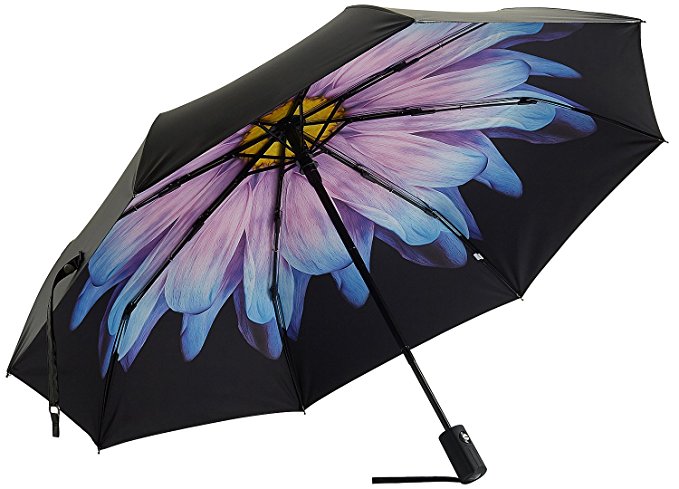 RENZER Compact Travel Umbrella with Windproof Lightweight Starry and Blossom Automatic Foldable