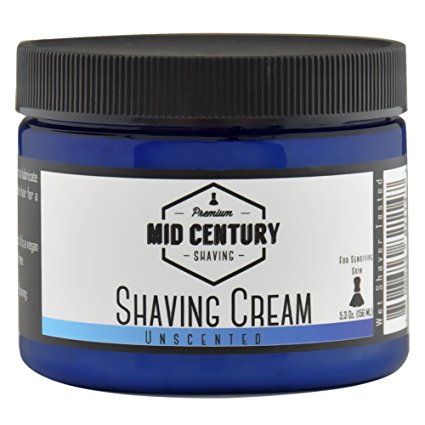Mid Century Shaving Cream - Unscented - For Creating Shave Lather with a Brush - Soap Based, Vegan - For Sensitive Skin