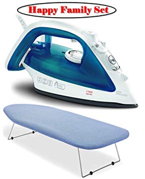 Tabletop Ironing Board with Scorch Resistant Cover and Ultraglide Non-Stick and Scratch Resistant Durilium Ceramic Soleplate Steam Iron with Anti-Drip and Auto-off System, 1700W, Blue