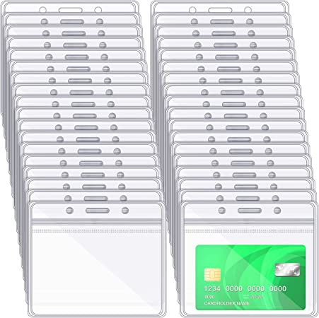 150 Pieces ID Card Name Badge Holder Clear Plastic Horizontal Name Badge ID Card Holders Transparent PVC Card Sleeve Pouch for Office School Card Travel Waterproof (4.13 x 3.54 Inch)