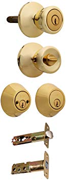 NUSet Contractor Combo Lockset, 3 Sets of Keyed Entry Door Lock with Double Cylinder Deadbolt, Same Key, Polish Brass