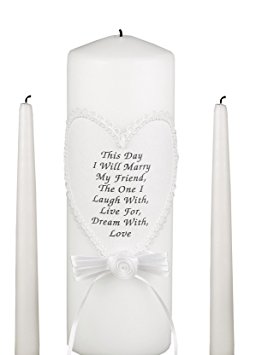 Hortense B. Hewitt Wedding Accessories, Unity Candle Set, This Day I Will Marry My Friend, 9-Inch Pillar and 2 10-Inch Tapers