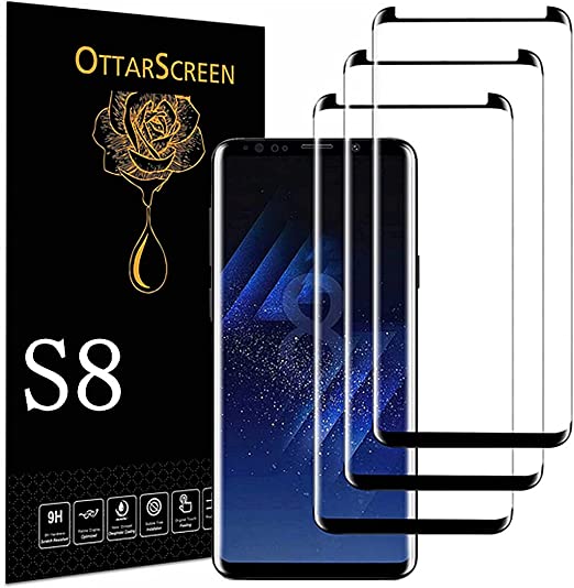 OttarScreen Galaxy S8 Screen Protector, 3 Pack Tempered Glass Screen Protector, Easy Installation, 3D Glass Full Coverage 9H Hardness Tempered Glass Screen Protector for Samsung Galaxy S8【3 Pack 】