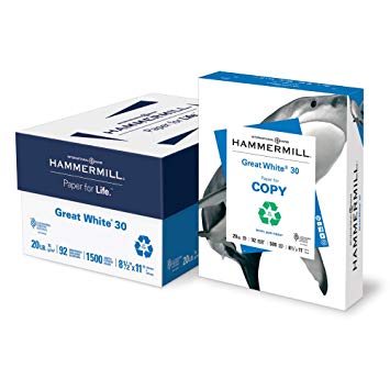 Hammermill Paper, Great White 30% Recycled Printer Paper, 8.5 x 11 Paper, Letter Size, 20lb Paper, 92 Bright, 3 Reams / 1,500 Sheets (086820C) Acid Free Paper