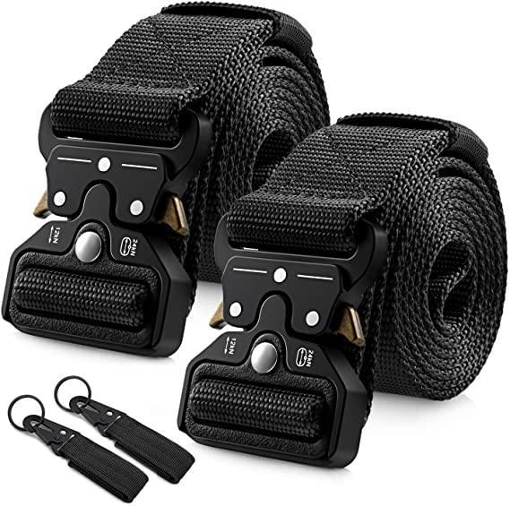Barbarians Tactical Belt for Men, 2 Pack 1.5 Inch Heavy-Duty Webbing Military Style Nylon Belts with Metal & Key Buckle
