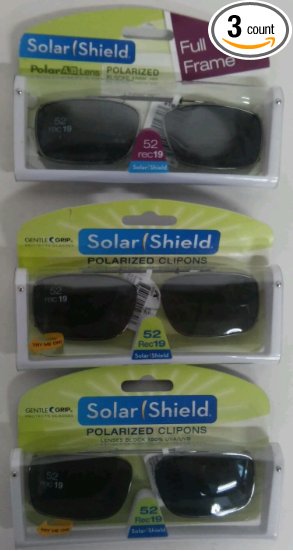 3 SOLAR SHIELD Clip-on Polarized Sunglasses Size 52 rec 19 Black Full Frame NEW