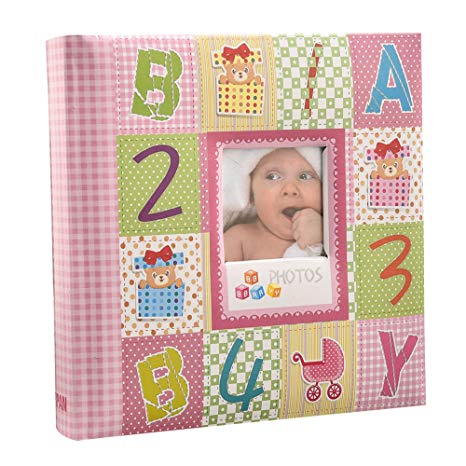 Arpan Pink 10 x 15 cm Baby Photo Album 200 Hold Slip In case Memo Album - Alphabet/Number Cover