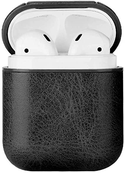 AirPods Case Cover, Leather Case Cover for AirPods, PU Leather Portable Protective Shockproof Cover for Apple AirPods 2 & 1 (Black)