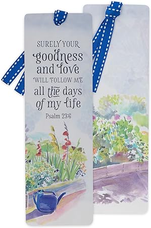 Premium Scripture Bookmark Surely Goodness and Mercy Psalm 23:6 Bible Verse Floral Garden Inspirational Bookmark for Women w/Ribbon