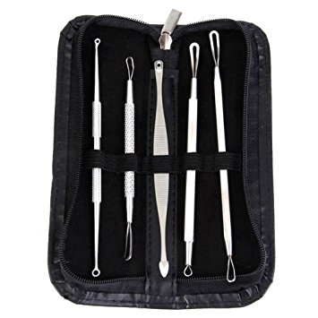 'LQZ(TM) 5 PCS Blackhead Remover Tool Set Acne Pimple Extractors Tool Stainless Steel for Facial Acne and Comedones-including Lance Tools,Needles,Cone Dome Extractors