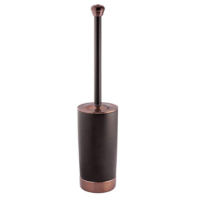 InterDesign York Metal Toilet Bowl Brush and Holder - Bathroom Cleaning Storage, Split Bronze