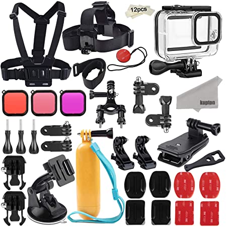 Kupton Accessories Kit for GoPro Hero 8 Action Camera Accessory Bundle Set, Waterproof Housing Case   Filters   Head Chest Strap   Suction Cup Mount   Bicycle Mount   Floating Grip