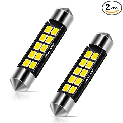 212-2 578 LED Dome Light Bulbs, SEALIGHT 41/42mm 211-2 LED Festoon Bulb, 500lumens Super Bright 12v White Dome Light Assembly License Plate Map Trunk Door Side Marker Courtesy Lights, Pack of 2