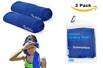 Cool Towels - (2 Pack) Blue - Athletic Cool Cold Chill Wet Ice Microfiber Towel for Baseball Workout Sports Runner Yoga Gym Exercise Hot Flash Neck Baby Headband Sweatband By SublimeWare (30x100cm)