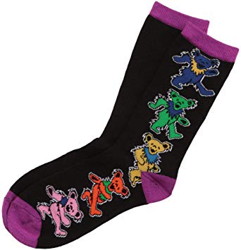 Grateful Dead Colorful Stacked Bears Adult Crew Socks (Black)