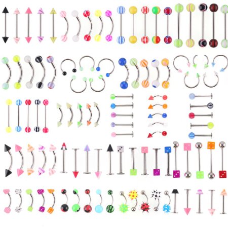 ZGY Elegant Cool 105pcs 21 Styles Acrylic Body Jewelry Ball Eyebrow Ear Navel Belly Lip Tongue Piercing Bar Ring Button
