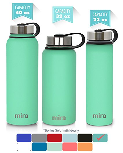 MIRA 40 oz, 32 oz, 22 oz or 18 oz Stainless Steel Vacuum Insulated Wide Mouth Water Bottle | Thermos Keeps Cold for 24 hours, Hot for 12 hours