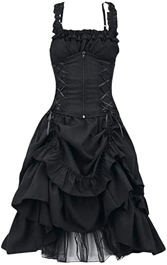 Womens Gothic Vintage Steampunk Retro Court Princess Sleeveless Halter Dress