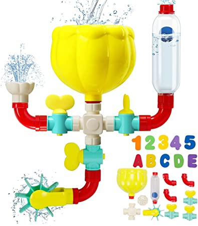 STEAM Life Kids Baby Bath Toys for Toddlers 3-4 Years Bathtub Toy Pipes with Foam Bath Letters and Foam Bath Numbers Suction Cup Toys Shower Toddler Bath Christmas Toys Gifts for Babies Girls Boys