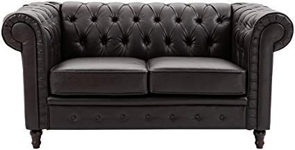 HOMCOM PU Leather 2-Seater Sofa Modern Chesterfield Design Living Room Lover Couch Solid Wood Legs