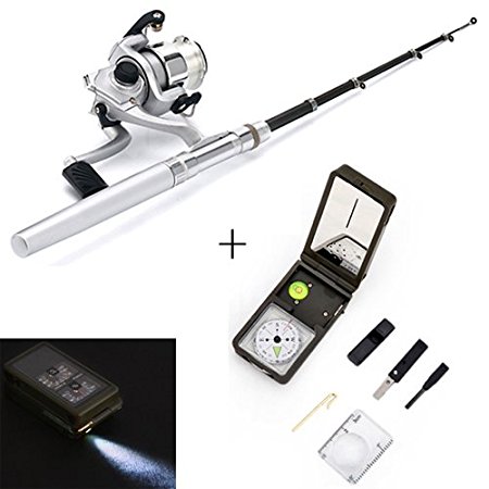 HDE Mini Pocket Fishing Reel and Rod w/ 10-in-1 Multifunction Survival Tool