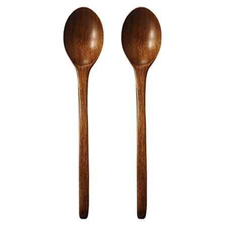 9" Wooden Soup Spoon, Walnut, High Quality Natural Oil Finish Non-stick All Purpose Spoon 2 Pcs