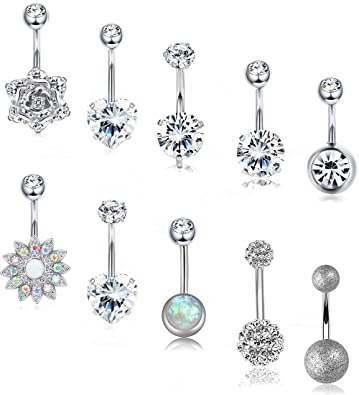 LOLIAS 10 Pcs 14G Belly Button Rings for Women Girls Navel Barbell Rings Body Piercing Jewelry