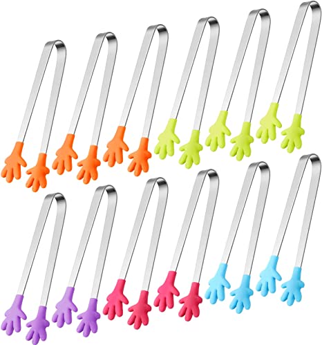 Hand Shape Silicone Tongs Mini Small Tiny Kitchen Tongs for Food Sugar Ice Salad Buffet (12 Pieces)