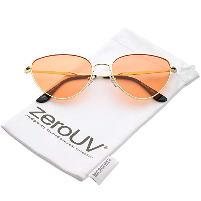 zeroUV - Womens Slim Metal Arms Color Tinted Flat Lens Cat Eye Sunglasses 53mm