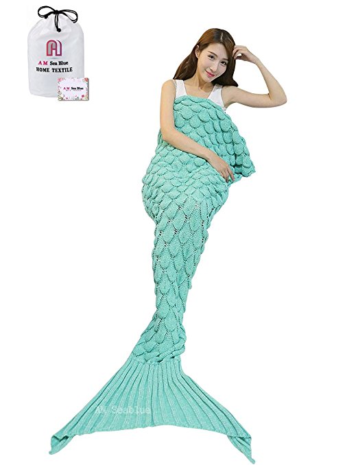 BTOZ Handmade Mermaid Tail Blanket for Adults,Warm Sofa Quilt Living room blanket for Adults and Kids 180cmX80cm（71 inch x32 inch ) (608 Green)