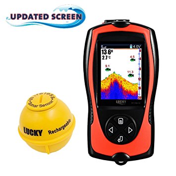 Lucky Portable Fish Finder Sonar Sensor 147 Feet Water Depth Sounder LCD Screen Echo Sounder Fishfinder With Fish Attractive Lamp For Ice Fishing