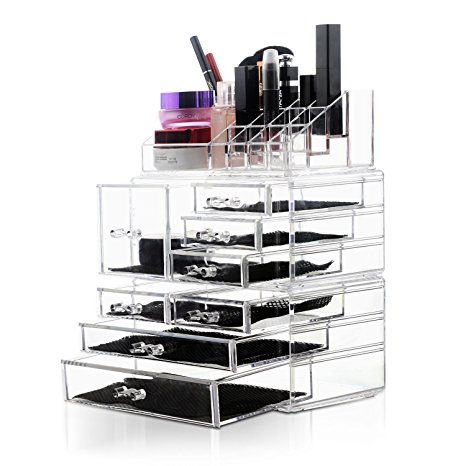 Felicite Home Acrylic Jewelry and Cosmetic Storage Makeup Organizer Set,1 Top 8 Drawers, 3 Piece Set