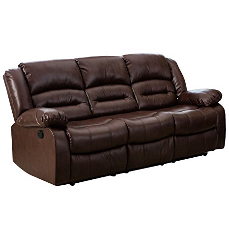 Giantex 3Pc Black Motion Sofa Loveseat Recliner Set Living Room Bonded Leather Furniture (Three Seat, Espresso)