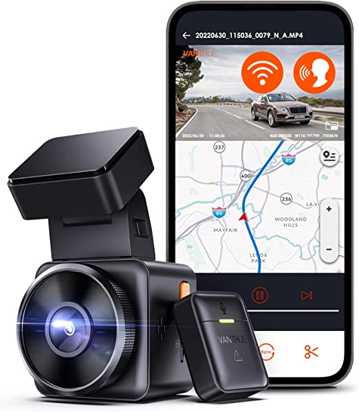Vantrue E1 2.5K WiFi Mini Dash Cam with GPS and Speed, Voice Control Front Car Dash Camera, 24 Hours Parking Mode, Night Vision, Buffered Motion Detection, APP, Wireless Controller, Support 512GB Max
