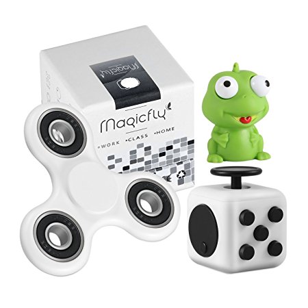 Fidget Toy Set, Magicfly Fidget Spinner and Fidget Cube with Eye Popper Squeeze Fidget Toy, Stress Reducer Perfect For ADD, ADHD, Anxiety & Autism Adult (White)