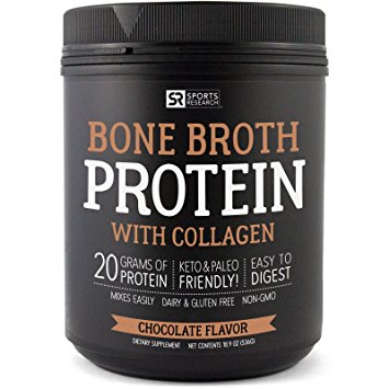 Bone Broth Protein with Collagen (Chocolate Flavor) ~ A Paleo Friendly, Keto Certified, High Protein, Low Carb Supplement With Glucosamine for Healthy Skin, Joints & Muscles ~ Gluten, GMO & Dairy Free