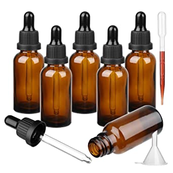 Hyber&Cara Amber Glass Bottle with Glass Pipette, 6 X 10ml Dropper Bottles Refillable for Essential Oil Aromatherapy Blends