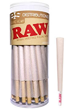 RAW Cones Organic King Size | 50 Pack | Pure Hemp Pre Rolled Rolling Paper with Tips & Packing Sticks Included