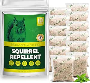 10 Pack Natural Squirrel Repellent, Squirrel Stopper for Chipmunk Repellent and Squirrel Repellent Outdoor for Bird Feeders Attic, Chipmunk Deterrent Outdoor, Keep Rodents Out of Car Engines Garden